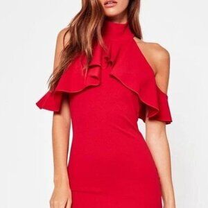 NWT MissGuided Petite high neck open shoulder red dress sz 10 petite